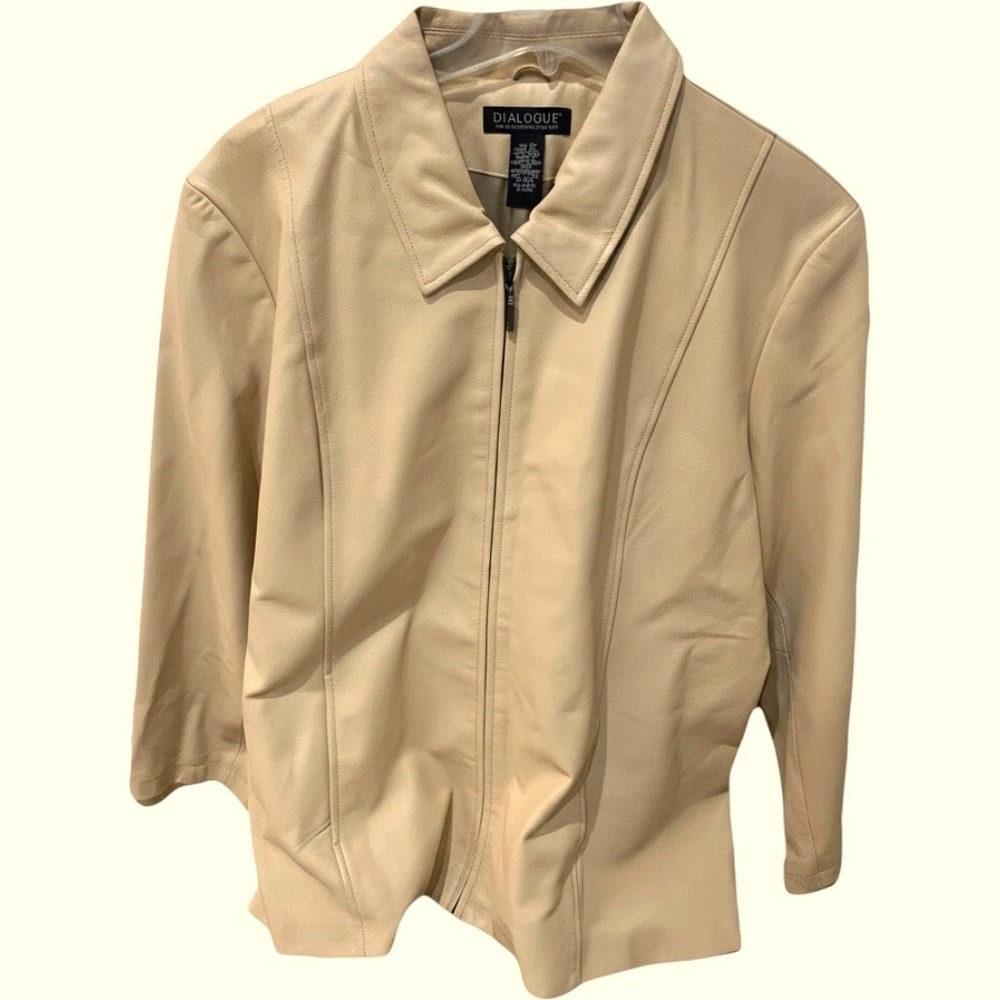 Dialogue Beige Thicker Leather Jacket Plus Size 3X Zipper Front NWOT